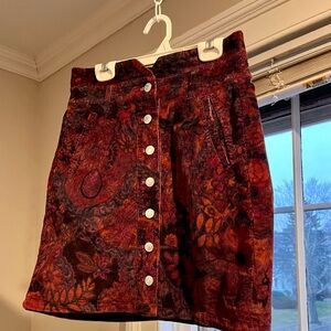 Anthropologie Pilcro Brand Floral Corduroy Button Front Skirt Size 2